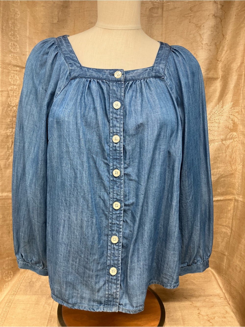 Talbots Light Blue Denim Button-Front Peasant Blouse